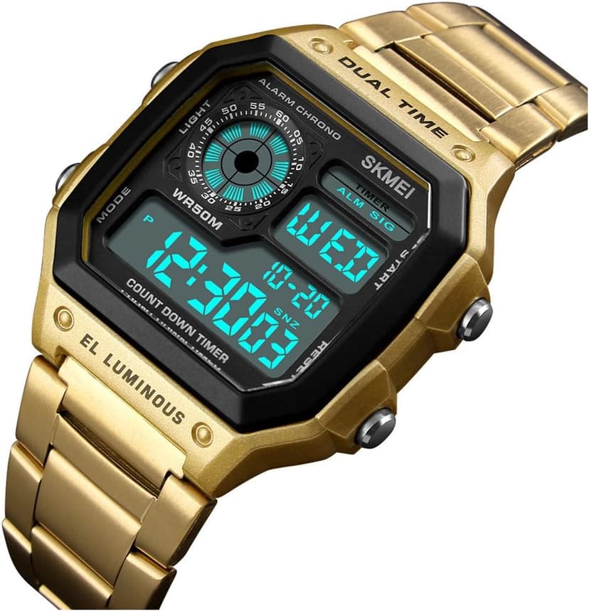 FANMIS Men's Luxury Digital Quartz Waterproof Wrist Watches Dual Time Countdown Alarm Stopwatch Backlight Multi-Function Watch