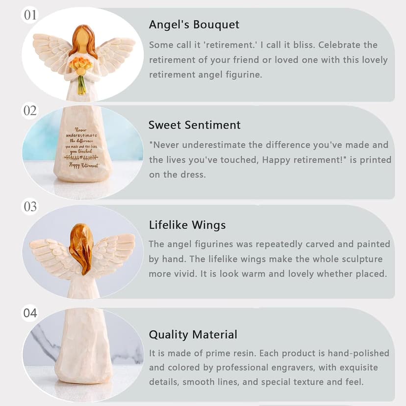 Retirement Gifts for Women, Happy Retirement Party Decorations, Retired Gifts for Teachers Coworkers Nurses Friends Sisters Retirement Gift for Woman, 5.5” Resin Angel Figurine - Retirement Gifts B0DF368QNW