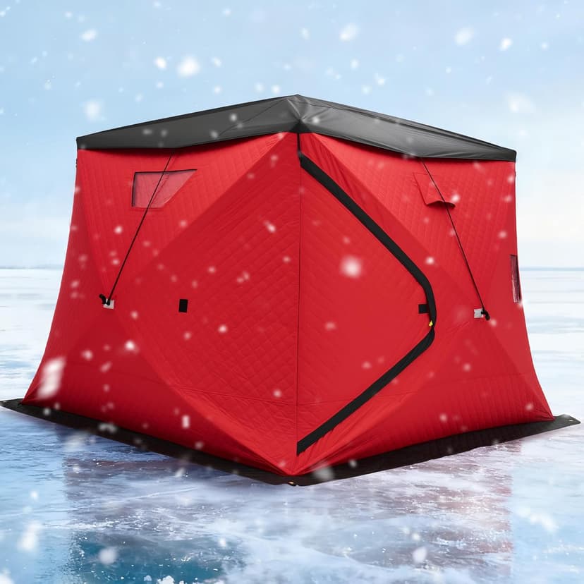 Albott Insulated Pop-Up Ice Fishing Tent, Ice Shanty with Oxford Fabric, Waterproof Rain Cover, Chimney Vent, Anchors, Ropes, Carry Bag, Insulated and Warm Large Fishing Area