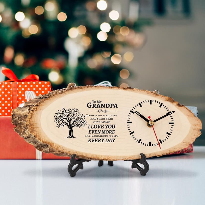 Grandpa Birthday Gifts from Grandkids, Christmas Fathers Day Birthday Gift for Grandfather, DIY Engraved Clock for Home Decor BeauGift Grandpa Gifts, Wooden Clock Birthday Gifts for Grandpa Grandfather B0F8Q4Z8QC