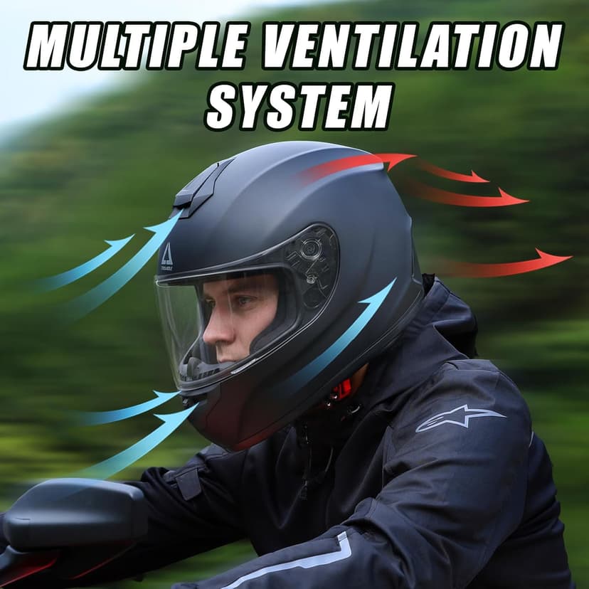TRIANGLE Full Face Motorcycle Helmet DOT Approved, Street Bike Racing Helmet for Men Women with Tinted & Clear Visors & Carrying Bag