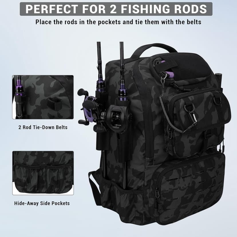 onedayHI Fishing Backpack with Rod Holders,40L Large Water-resistant Fishing Tackle Bag with Cooler,Tackle Box Backpack