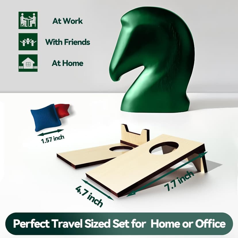 2PCS Mini Tabletop Cornhole Boards, 4.7" W x 7.7" L Wooden Desktop Toss Game with 8 Bean Bags, Portable Game Set for Travel Home