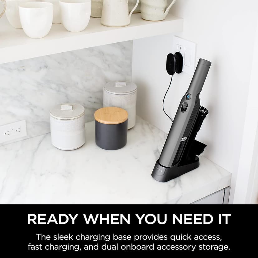 Shark WV201 WANDVAC Handheld Vacuum, Lightweight at 1.4 Pounds with Powerful Suction, Charging Dock, Single Touch Empty and Detachable Dust Cup,Graphite, Slate