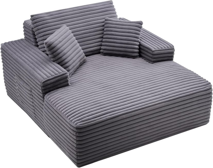 VEVOR Chaise Lounge Chair, 48 in Boneless Chaise Lounge Indoor, Modern Upholstered Oversized Reading Chair with Throw Pillows & Armrests, Sofa Couch Deep Seat Sleeper for Living Room, Bedroom, Balcony