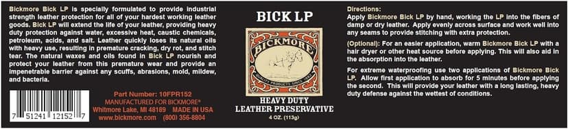 Bickmore Leather Conditioner, Scratch Repair Bick LP 4oz - Heavy Duty LP Leather Preservative | Leather Protector, Softener and Restorer Balm for Dry, Cracked, and Scratched Leather | Made in USA