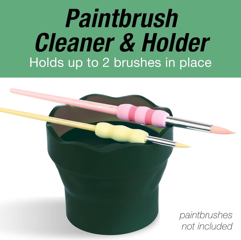 Faber-Castell Clic & Go Artist Water Cup, Dark Green - Travel-Friendly Collapsible Brush Cleaner Tool with Brush Stand, Scalloped Rim, Non-Slip Base, Portable Palette & Rinser B007TYWDQE