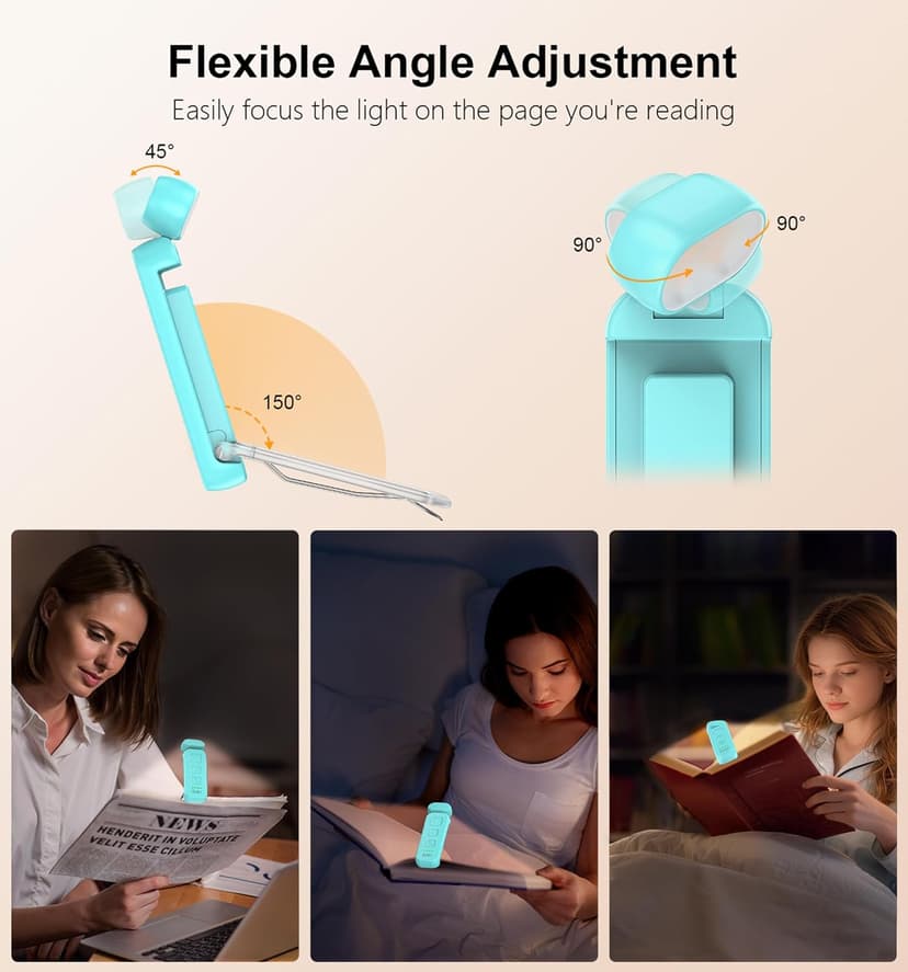 Gritin Reading Light, Rechargeable Book Light for Reading in Bed - Eye Caring 3 Color Temperatures, 5-Level Dimmable Brightness, Long Lasting, Compact Size Clip on Book Lamp for Bookworms-Blue