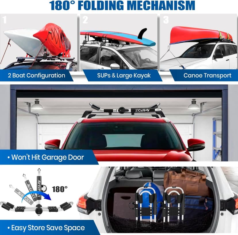 ARTIPOLY Kayak Roof Rack for 2 Kayaks, 4-in-1 Multifunction Bilateral Kayak & Canoe Car Racks J-Bar with Paddle Holder for Easy Mount Kayak/Surf/Ski/Canoe/SUP on SUV, Car and Truck Crossbar
