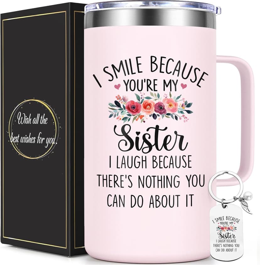 Gift-Ready Package with 20oz Mug, Straw, Sliding Lid, Brushes, Keychain & Gift Box, Birthday & Christmas Gift for Sisters Lifecapido Sister Gifts, 20oz Stainless Steel Insulated Coffee Mug Set B0FMK4LXHG