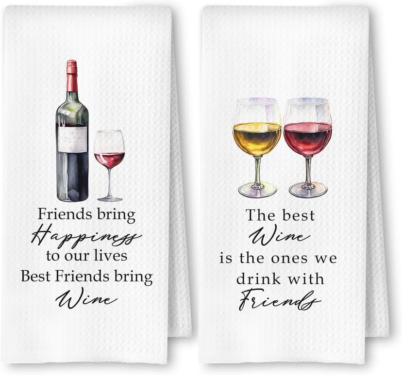 Friends and Wine Kitchen Towels Set of 2, Gifts for Wine Lovers Dish Tea Bar Towels for Kitchen Bar Cart Decor, Wines Gifts for Women Men Decorative Hand Towels, 16x24 Inches B0F2Z76VNH