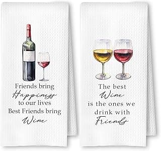 Friends and Wine Kitchen Towels Set of 2, Gifts for Wine Lovers Dish Tea Bar Towels for Kitchen Bar Cart Decor, Wines Gifts for Women Men Decorative Hand Towels, 16x24 Inches B0F2Z76VNH