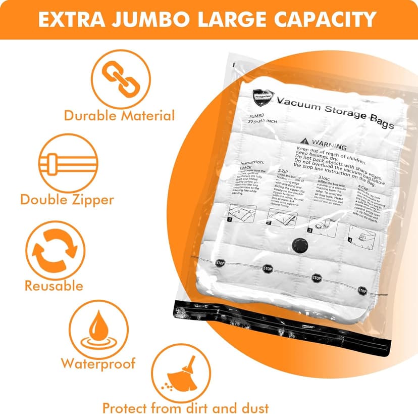 24 Pack Vacuum Storage Bags with Electric Pump, (5 Jumbo, 5 Large, 5 Medium, 5 Small, 4 Roll Up Bags) Space Saver Bag for Clothes, Mattress, Blanket, Duvets, Pillows, Comforters,Travel