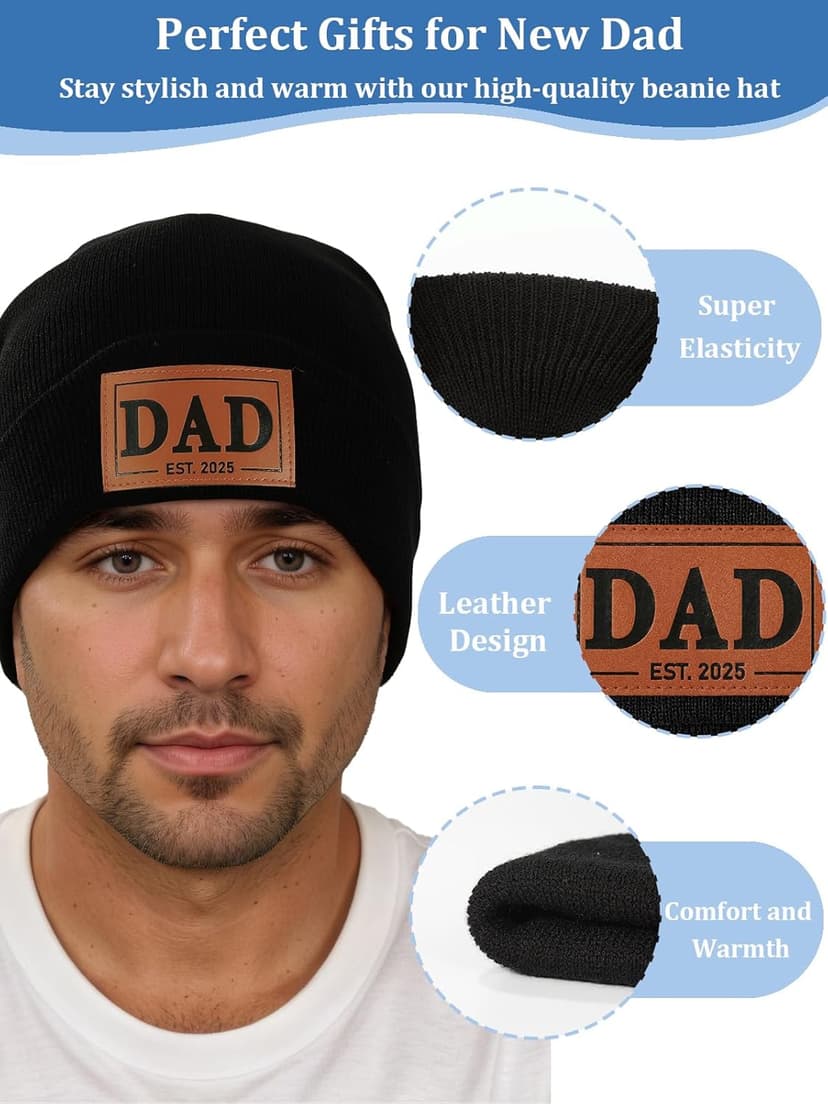Men Gifts Worlds Best Dad Uncle Husband Leather Beanie Hat from Daughter Niece Christmas Stocking Stuffers Birthday Gifts