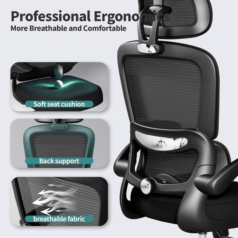 TRALT Office Chair Ergonomic Desk Chair, 330 LBS Home Mesh Office Desk Chairs with Wheels, Comfortable Gaming Chairs (Black)