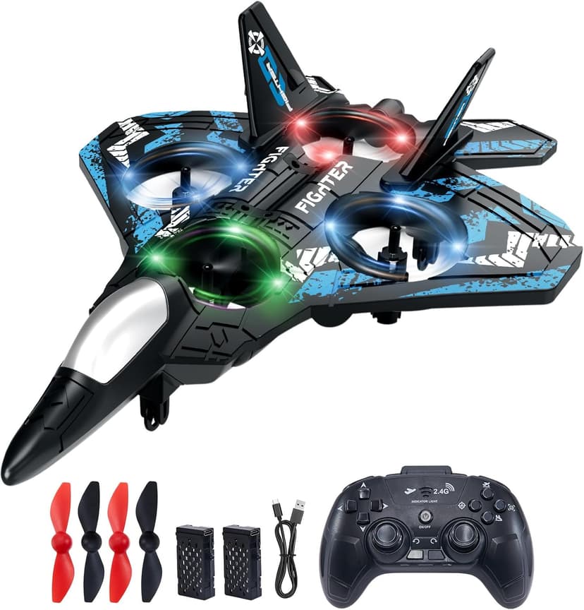 JoyRapt Drones for Kids Form RC Plane, Remote Control Airplane, Aircrafts Toys for Boys, Jet Helicopter Drones with LED Lights 360° Flip, Gifts for 6 8 10 Year Old Boys, 2 Rechargeable Batteries