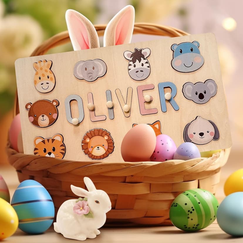 Personalized Wooden Name Puzzles for Toddlers 1-3 | Custom Wooden Name Puzzle for Easter Basket Stuffers for Toddler | Customized Baby Gifts for Boys Girls First Birthday B0CRP7NTR5