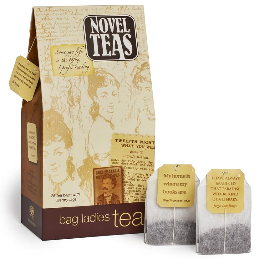 Novel Teas Book Lover's Tea contains 25 teabags individually tagged with literary quotes from the world over, made with the finest English Breakfast tea, for the book lover B002RT2W1M
