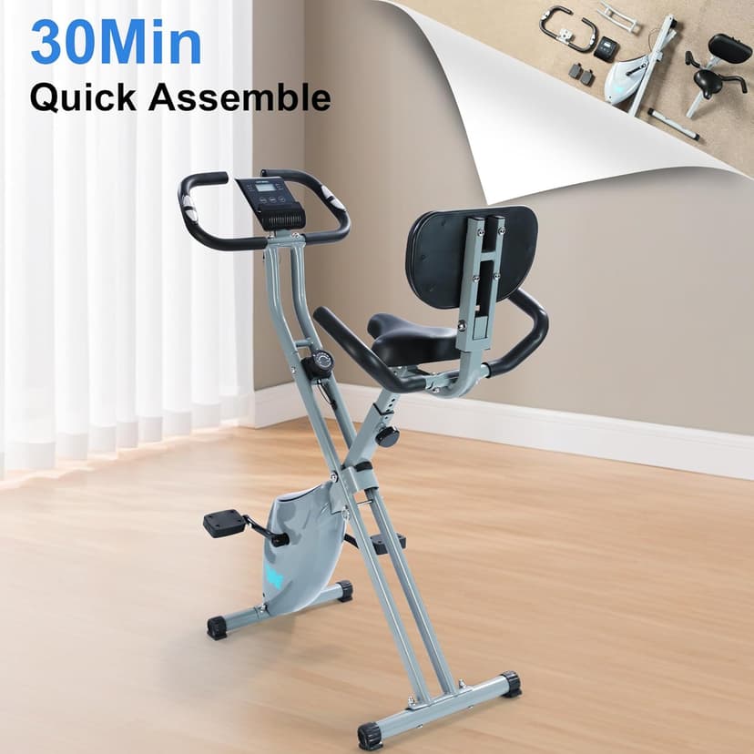 BARWING Stationary Exercise Bike for Home Workout, 5 IN 1 Foldable Indoor Cycling Bike for Seniors, 350LB Capacity, 16-Level Magnetic Resistance, Seat Backrest Adjustments