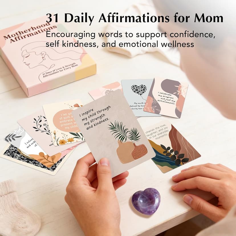 For New Moms After Birth, First-Time Moms & Baby Showers, A Thoughtful Self-Care and Encouragement Gift Push Presents for New Mom, Affirmation Cards & Amethyst Worry Stone B0GT8Z9ZP3