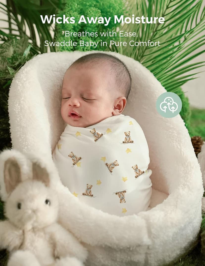 Breathable & Skin-Friendly 2-Layer Gauze Receiving Blankets, Swaddle Blanket for Baby Shower Gifts & Baby Registry Essentials Momcozy Muslin Swaddle Blankets, 3-Pack, Large 47"x47" Cuddle Buddies B0DRD4T9VZ