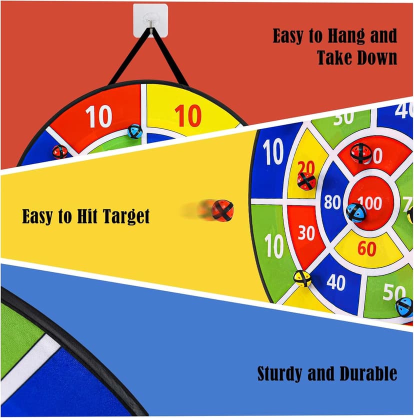 Dart Board Games for Kids Ages 3-12, Sticky Dart Board with 12 Balls & 12 Darts, Indoor Outdoor Toys for Boys, Party Birthday Gifts