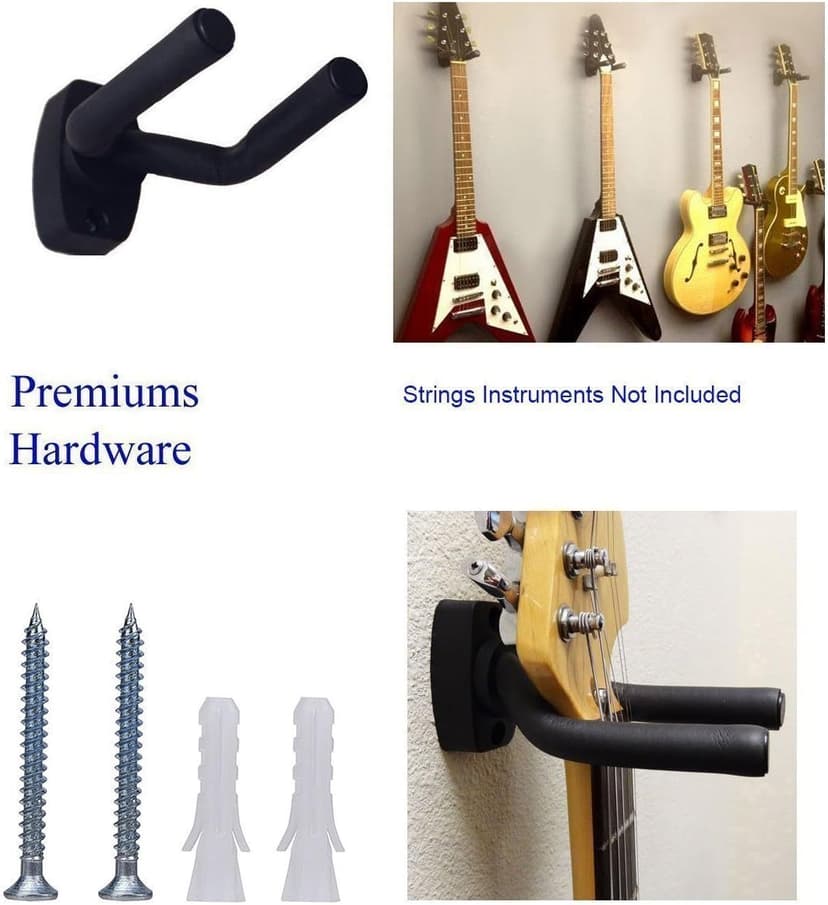 Guitar Mount Wall Hanger Stand Ukulele Wall Hook Keep Holder Mount Display 2 Pack with Guitar Picks Violin Wall Stand Mandolin Rack Bracket Bass Accessories Easy To Install(5 pack guitar picks)