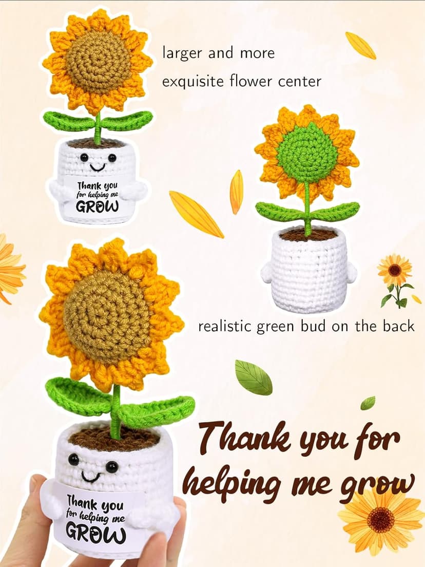 U-Goforst Teacher Appreciation Gifts, Emotional Cheer Thank You Gifts for Women Boss Coworkers Friends, Support Positive Handmade Crochet Sunflower Pot for Birthday Christmas Last Day of School