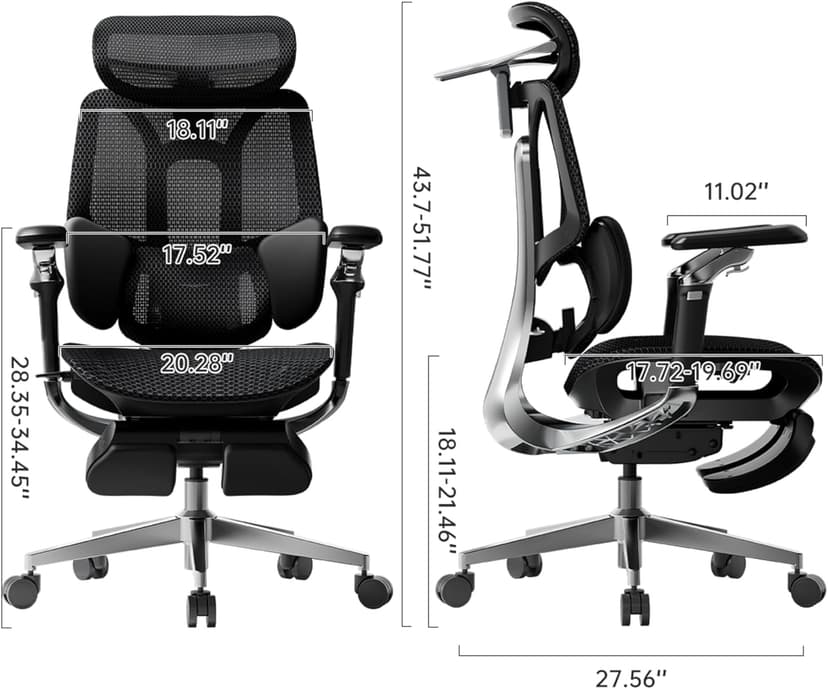 Hbada E3 Pro 2026 Edition Ergonomic Office Chair, Mesh Desk Chair with 3-Zone Floating Lumbar Support, Upgraded 4D Headrest, 720° Armrests, Black with Footrest
