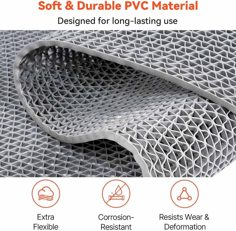 Drainage Non Slip Floor Mat 3x5 FT, Heavy-Duty PVC Rubber Runner Mat, Cuttable Flooring Roll for Wet Areas in Bathroom, Pool, Garage, Kitchen, Sauna, Indoor Outdoor Use, Gray