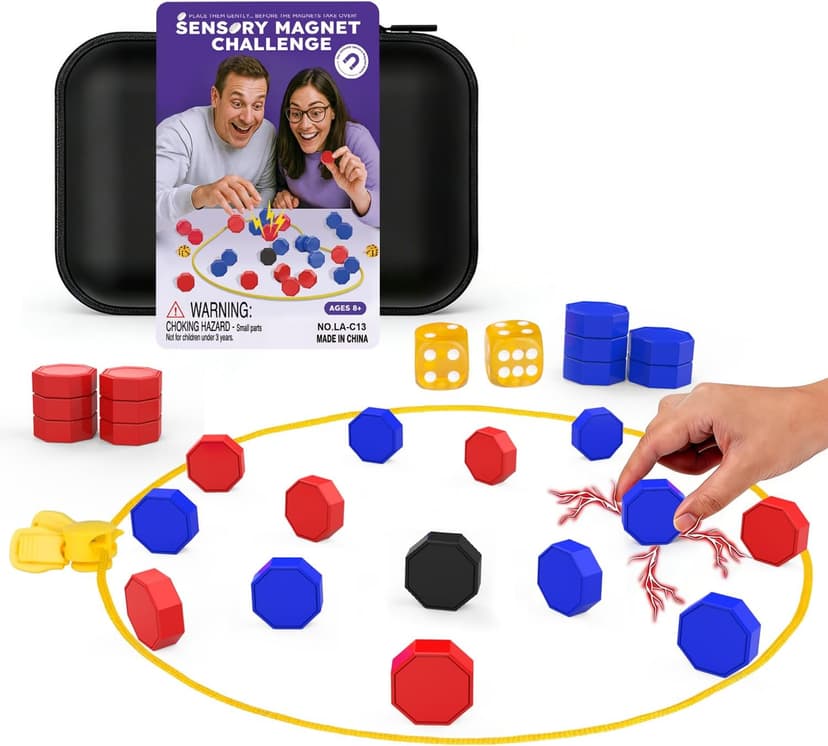Magnetic Chess Game with Dice, 24 Stones & Black Troublemaker, Updated Family Board Games, Magnet Game with String,Magnetic Stones for Party, Travel & Camping, 2-4 Player Games for Kids & Adults