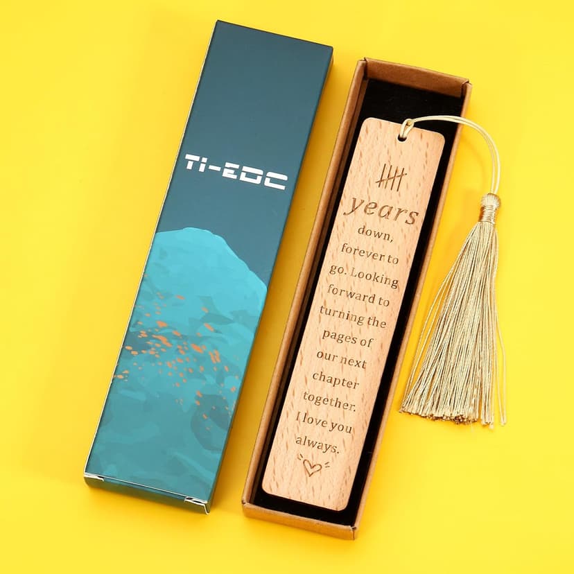 5 Year Anniversary Wood Gift for Him Her, Wooden Bookmark 5th Anniversary Wooden Gifts for Wife Husband, 5 Year Marriage Gifts Anniversary for Couple, Fifth Anniversary Valentines Gifts for Women Men