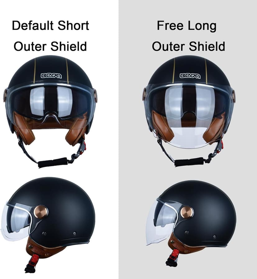 Open Face Motorcycle Helmet for Adults, DOT Approved,3/4 Retro Vespa Helmet, Dual Visors Men's and Women's Motorbike Casco for Moped Cruiser Bobber and Chopper