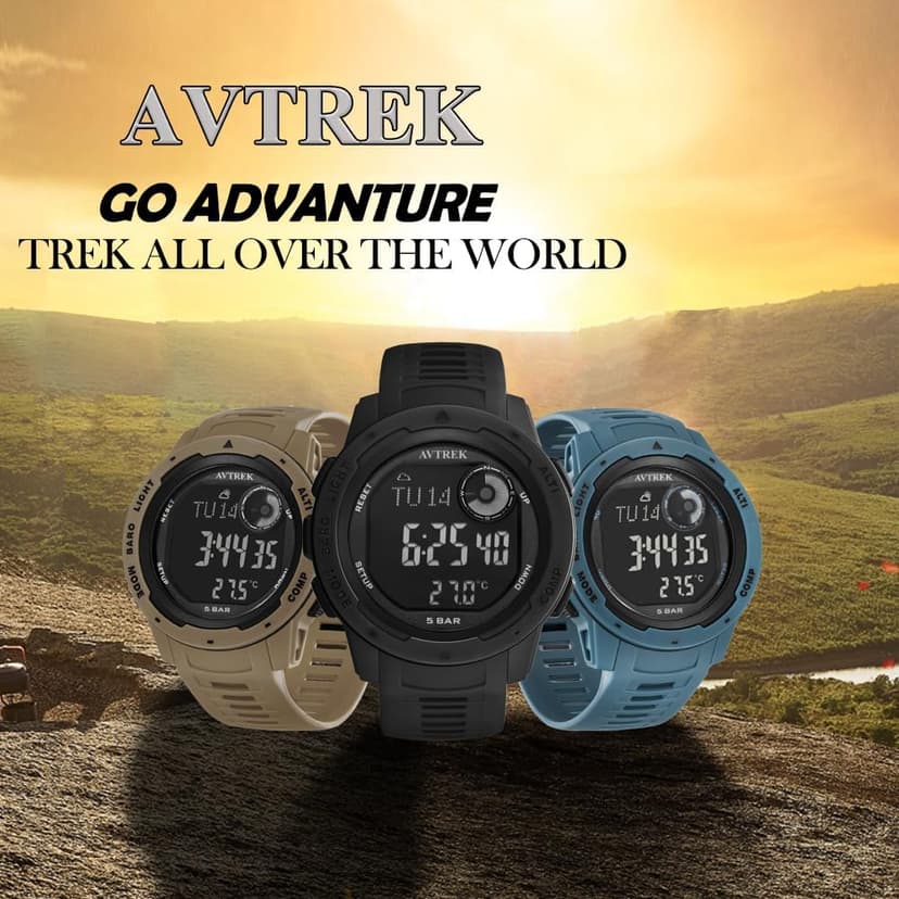 AVTREK AVTREK Tactical Watch with Compass,50M Waterproof Pedometer, Digital Altimeter Watch for Outdoor Hiking/Climbing(Cafe)