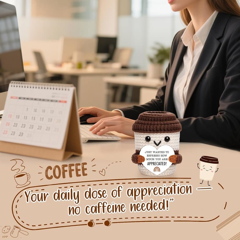 Thank You Gifts for Coworkers Teacher Nurse Employee Christmas Farewell Appreciation Office Desk Decor Mini Coffee Lover Gift Appreciation Gift for Women Men Coworkers Thank You Gift Crochet Coffee Cup B0FQTJYVLP