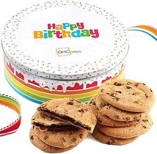 Happy Birthday Cookies Tin Chocolate Chip Gift Basket Tin Individually Wrapped Food Gift for Men Women Gourmet Kosher