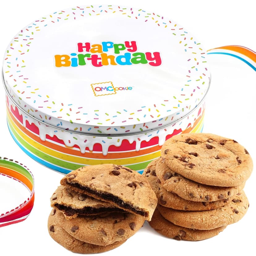 Happy Birthday Cookies Tin Chocolate Chip Gift Basket Tin Individually Wrapped Food Gift for Men Women Gourmet Kosher