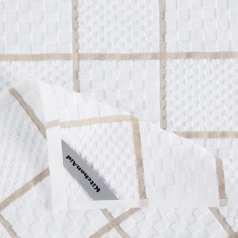 KITCHENAID Quilted Cotton Terry Cloth Oven Mitt, Pot Holder, Kitchen Towel 4-Pack Set, Heat Resistant, Silicone Grip, 16"x26", 7"x13" & 7"x10", Milkshake Tan B0BMKJFFP1