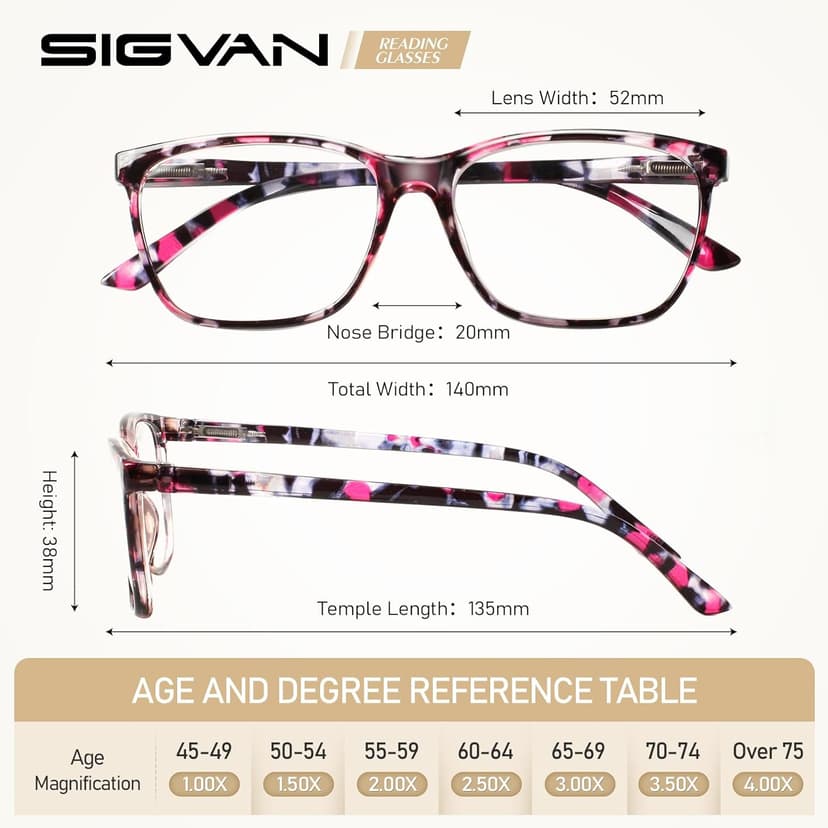 SIGVAN Ladies Reading Glasses Blue Light Blocking Spring Hinge Fashion Pattern Print Eyeglasses for Women