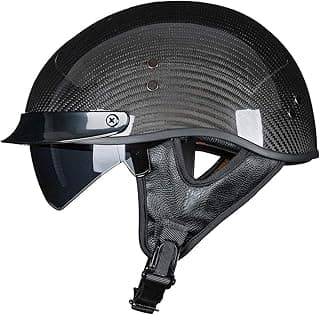VCOROS Carbon Fiber Open Face Retro Motorcycle Helmets Men Women Half Face Helmets for Motorbike Cruiser Chopper Moped Scooter ATV (Gloss Black, L)
