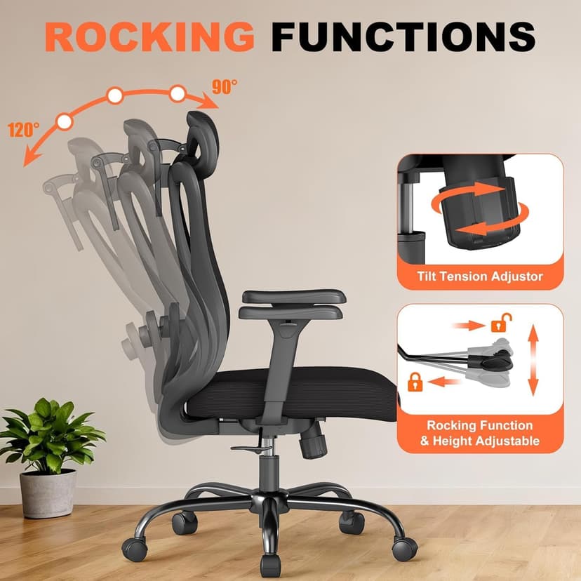 Office Chair Ergonomic Desk Chair,Adjustable Headrest Lumbar Support Computer Chair - Home Office Desk Chairs,300lbs Wide Seat Big and Tall Office Chairs with 3D Armrests, Comfy Desk Chairs (New)