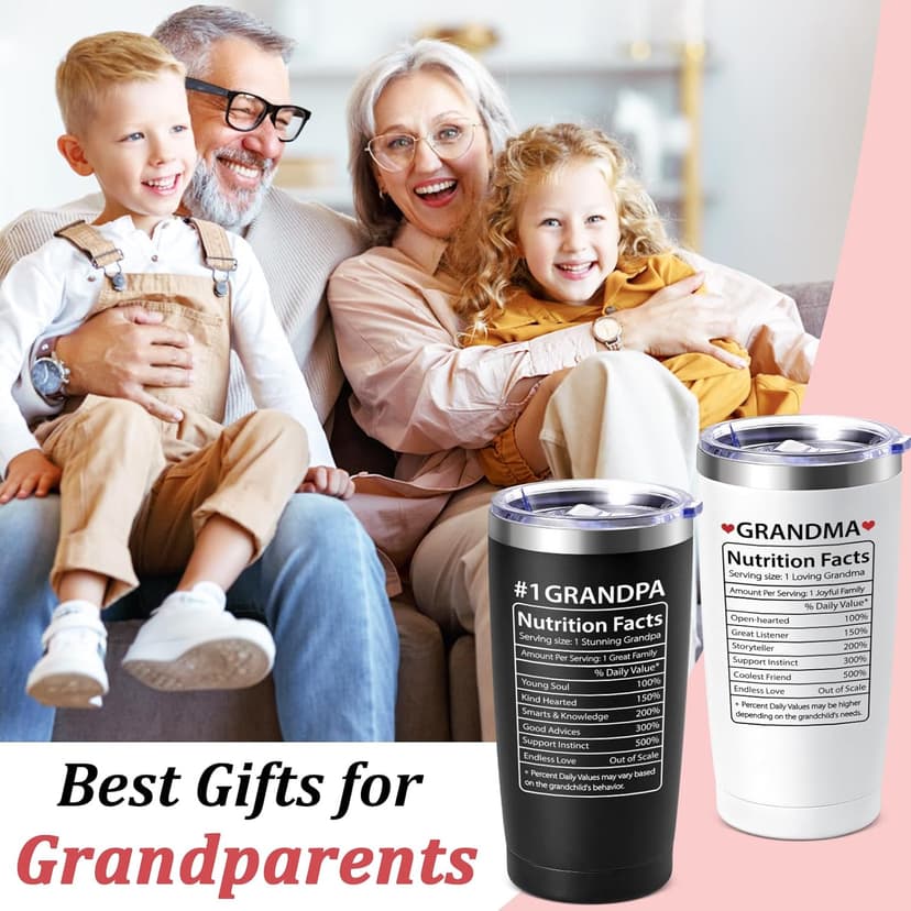 Lifecapido Gifts for Grandparents, 20oz Nutrition Facts Grandma Grandpa Tumbler Set, Grandparents Christmas Birthday Mothers Day Fathers Day Announcement Gifts for Grandma and Grandpa