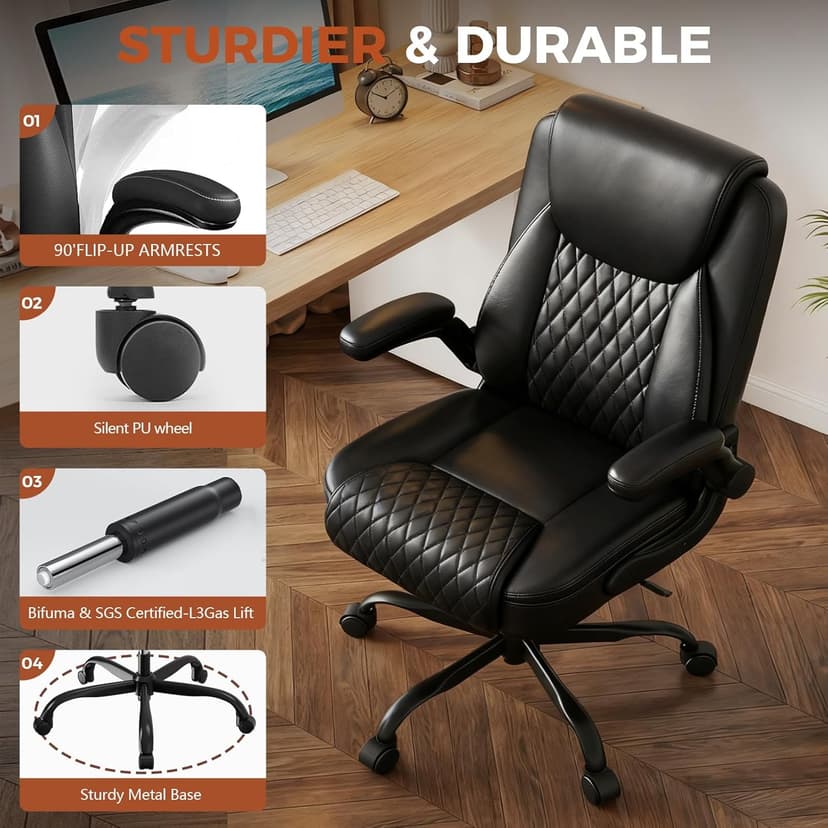 COMHOMA Leather Office Chair Ergonomic Computer Gaming Chair with Comfy Back Support, Executive Mid-Back,Small Gmaing Chair with Adjustable Armrests, for Short People Use, Rolling Swivel for Adults