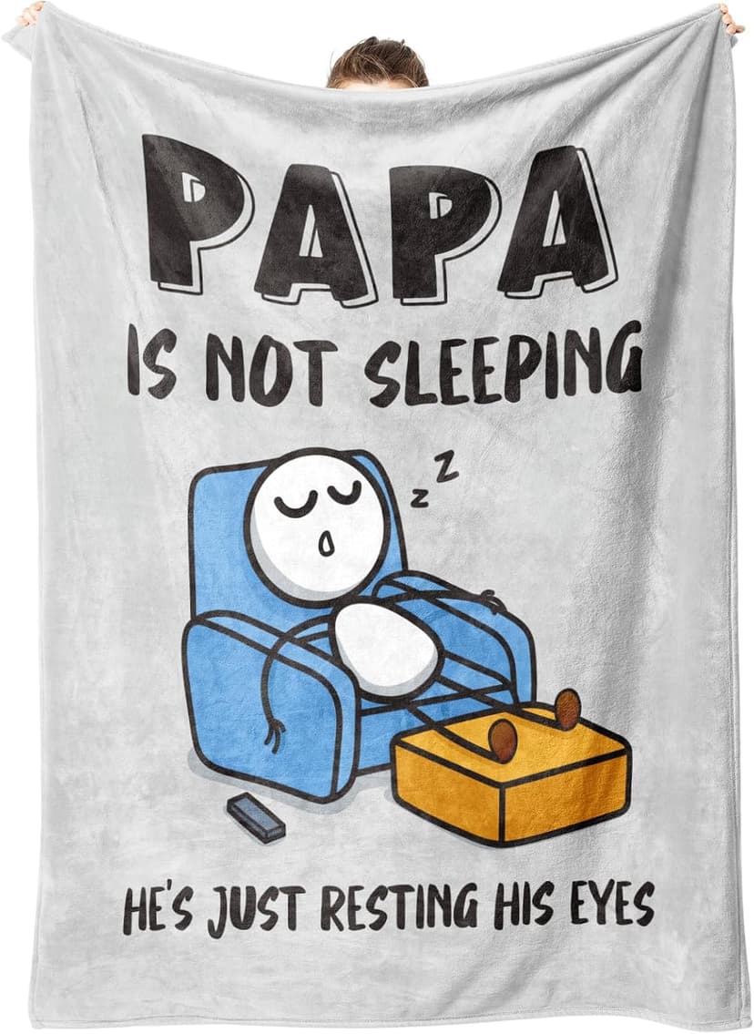 om Daughter Son Grandkids, Birthday Gifts for Papas Dad Grandpa, Flannel Throw for Couch and Naps, 60‘’ x 50‘’ (Gray) Funny Papa Gifts, Papa is Not Sleeping Blanket Gift B0FD9JGRJ3