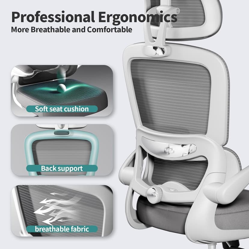 TRALT Office Chair Ergonomic Desk Chair, 330 LBS Home Mesh Office Desk Chairs with Wheels, Comfortable Gaming Chairs (White)