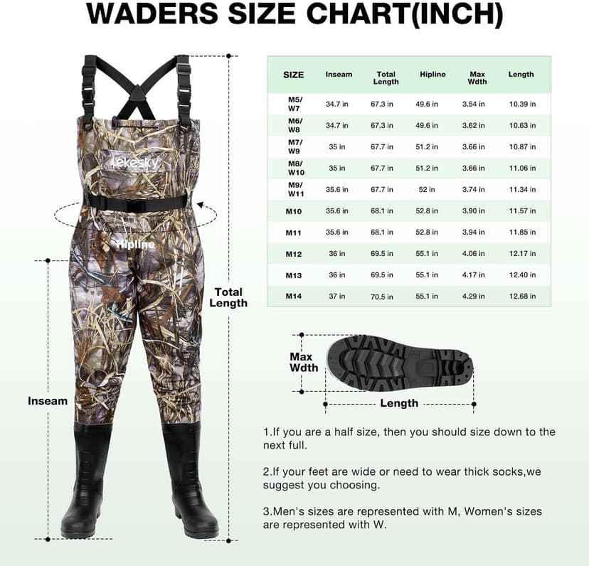 Lekesky Fishing Waders with Boot for Men Women - 2-Ply Nylon/PVC Waterproof Chest Waders for Fly Fishing,Duck Hunting
