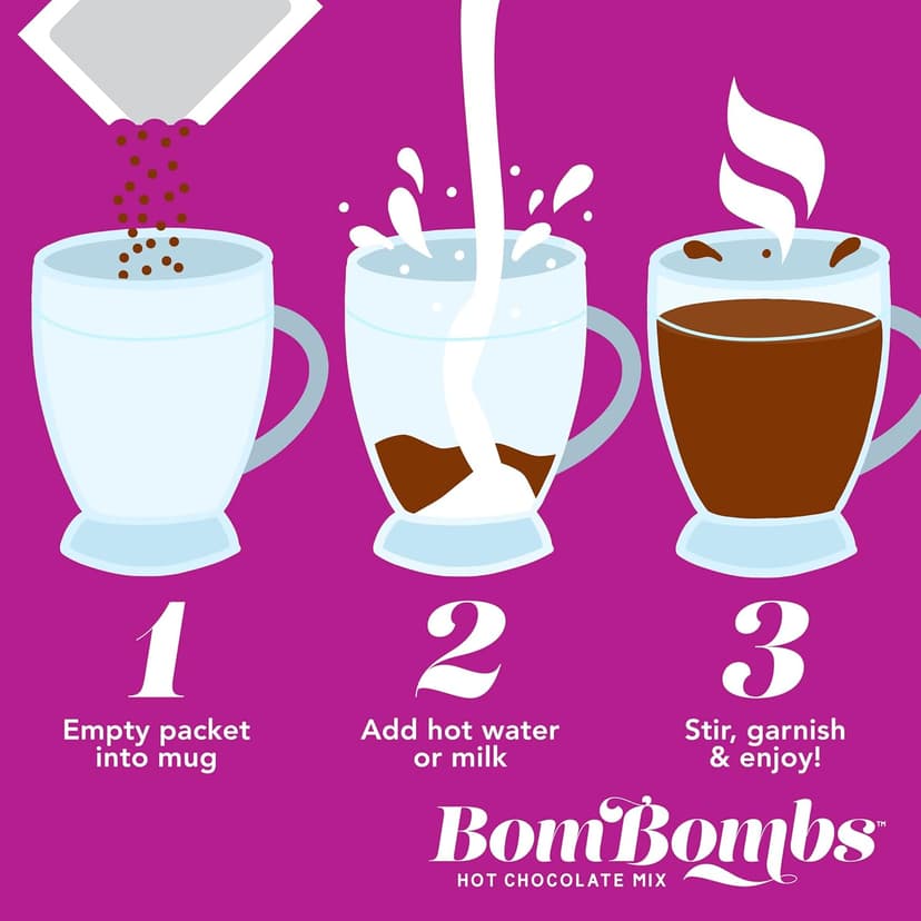 Bombombs Hot Chocolate Mix Gift Set in Mini Cup Packaging, Flavors Include Double Chocolate, French Vanilla, Peppermint, Salted Caramel and More, Set of 6