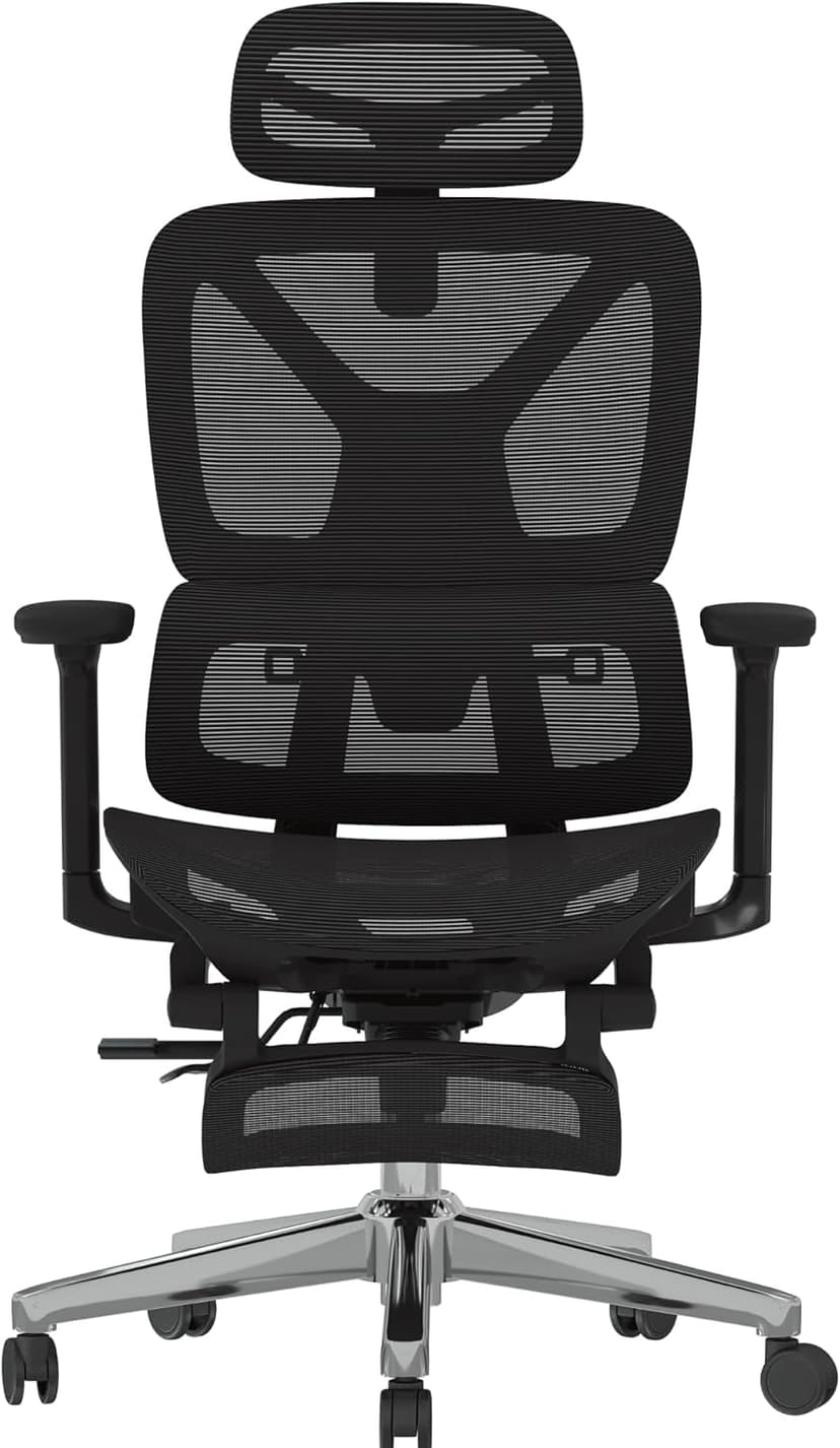 FLEXISPOT ErgoX Premium Ergonomic Office Chair with Footrest - Adjustable 3D Armrests, Dynamic Lumbar Support, Recline & Tilt Function, Mesh Seat, for Home & Office Use, Black