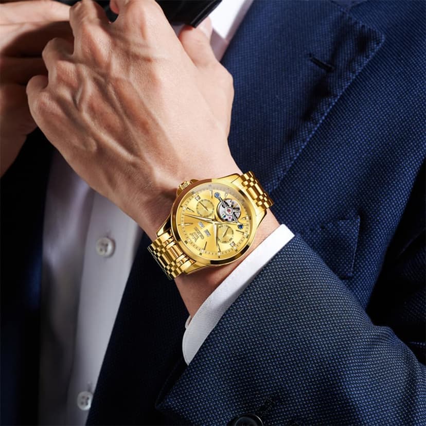 OLEVS Automatic Watches for Men Luxury Skeleton Multi-Function Mechanical Watch Self Winding Date Waterproof Luminous Mens Watch