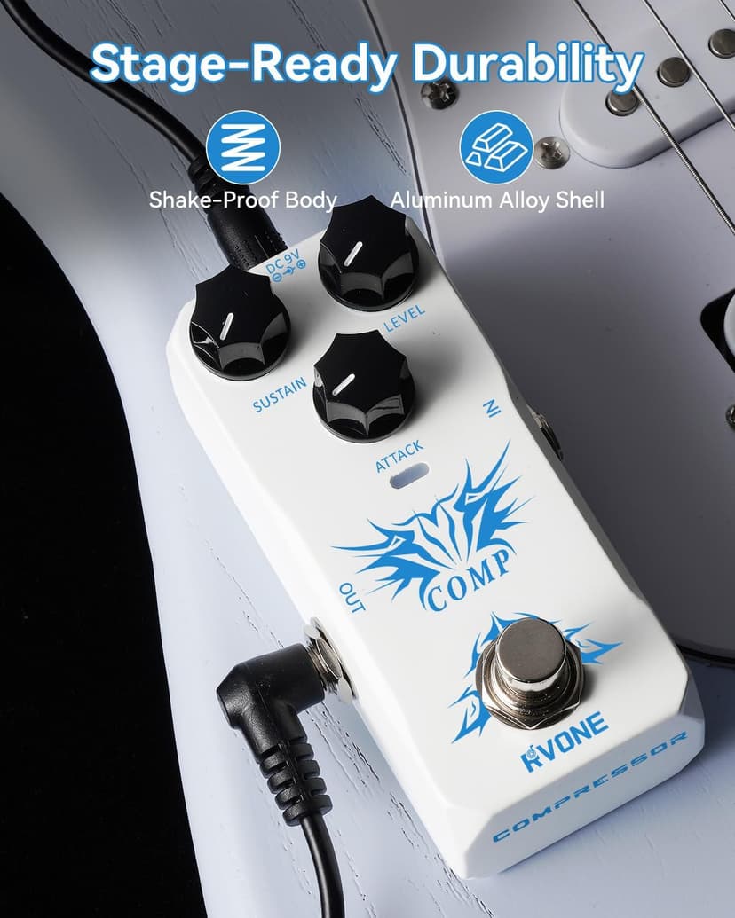 RVONE Analog Compressor Pedal Guitar/Bass, Studio-Grade Guitar Pedal Compressor, Guitar Effects Pedal for Electric Guitar Bass, True Bypass & Aluminum Case